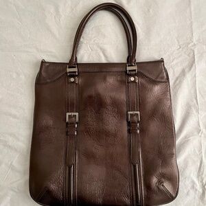 DAKS London Private tote brown glossy leather with embossed detail B253